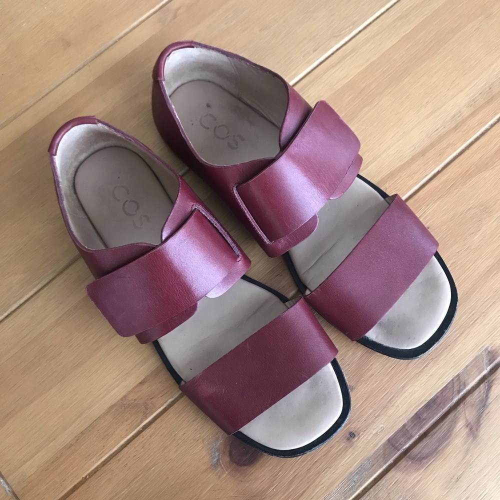 COS red leather sandals